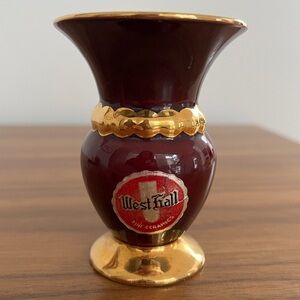 WEST HALL Fine Ceramics Small Mini Decorative Vase Hand-Painted 2007 D'Or Trim